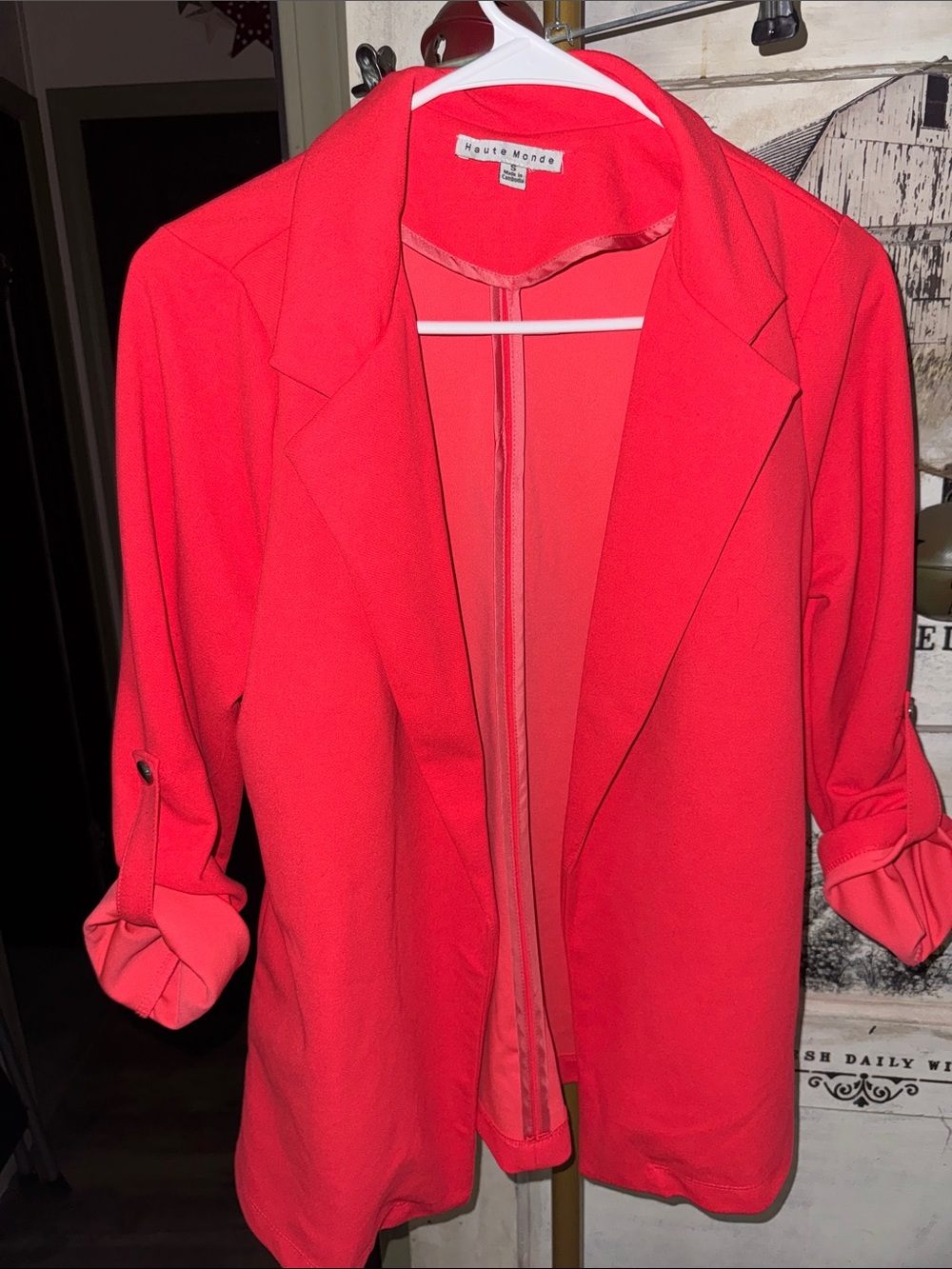 Haute Monde Bright Coral Open-Front Blazer